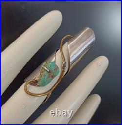 OOAK Long Finger Jewelry Ring Sterling Silver Turquoise Artisan Signed Boho 925