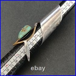 OOAK Long Finger Jewelry Ring Sterling Silver Turquoise Artisan Signed Boho 925