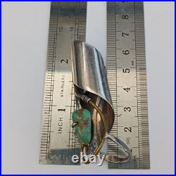 OOAK Long Finger Jewelry Ring Sterling Silver Turquoise Artisan Signed Boho 925