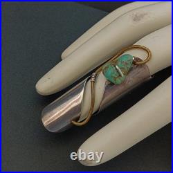 OOAK Long Finger Jewelry Ring Sterling Silver Turquoise Artisan Signed Boho 925