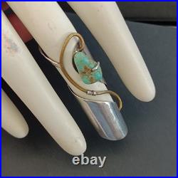 OOAK Long Finger Jewelry Ring Sterling Silver Turquoise Artisan Signed Boho 925
