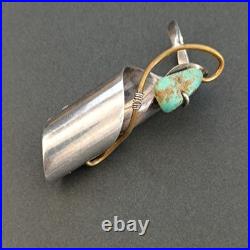 OOAK Long Finger Jewelry Ring Sterling Silver Turquoise Artisan Signed Boho 925