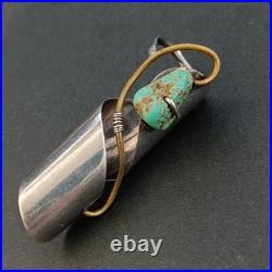OOAK Long Finger Jewelry Ring Sterling Silver Turquoise Artisan Signed Boho 925