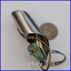 OOAK Long Finger Jewelry Ring Sterling Silver Turquoise Artisan Signed Boho 925