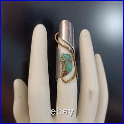 OOAK Long Finger Jewelry Ring Sterling Silver Turquoise Artisan Signed Boho 925