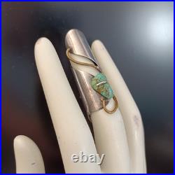 OOAK Long Finger Jewelry Ring Sterling Silver Turquoise Artisan Signed Boho 925