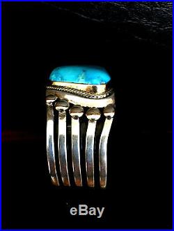 ORVILLE TSINNIE Natural Kingman Nugget Turquoise Sterling Silver & Gold Bracelet