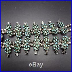 Old 1930s ZUNI Sterling Silver & TURQUOISE Petit Point SQUASH BLOSSOM Necklace