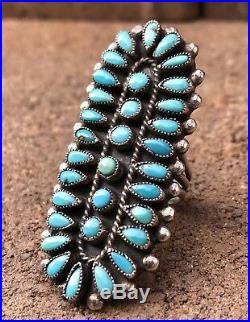 Old 2 1/4 Navajo Sterling Silver & Turquoise Petit Point Cluster Ring J M Begay