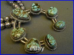 Old #8 turquoise sterling silver squashblossom necklace 26 1/2