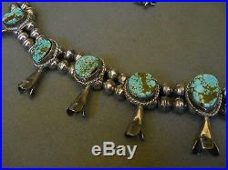 Old #8 turquoise sterling silver squashblossom necklace 26 1/2