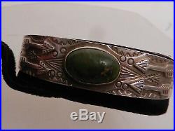 Old Fred Harvey Navajo Green Cerrillos Turquoise & Sterling Cuff Bracelet, Arrows