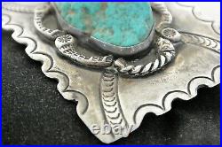 Old NAVAJO CONCHO BELT BUCKLE withExtra Large Blue TURQUOISE & great Stamping