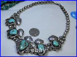 Old NAVAJO Pat Chee EASTER BLUE Turquoise STERLING SQUASH BLOSSOM Signed