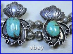 Old NAVAJO Pat Chee EASTER BLUE Turquoise STERLING SQUASH BLOSSOM Signed