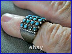 Old Native American Green & Blue Turquoise Cluster Sterling Silver Ring 5.5