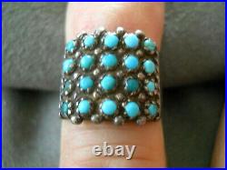 Old Native American Green & Blue Turquoise Cluster Sterling Silver Ring 5.5