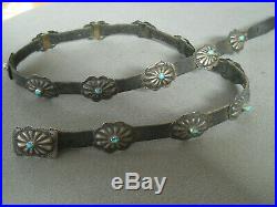 Old Native American Indian Turquoise Sterling Silver Repousse Concho Hatband