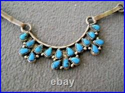 Old Native American Petit Point Turquoise Cluster Sterling Silver Necklace