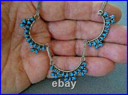 Old Native American Petit Point Turquoise Cluster Sterling Silver Necklace