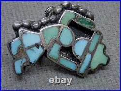 Old Native American Turquoise Inlay Sterling Silver Rainbow Man Earrings 1 1/8