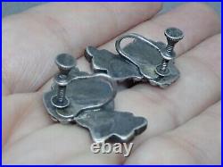 Old Native American Turquoise Inlay Sterling Silver Rainbow Man Earrings 1 1/8