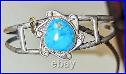 Old Native American Turquoise Mountain Sterling Silver Bracelet