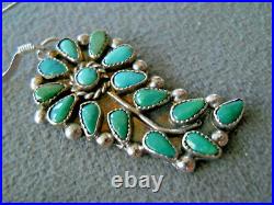 Old Native American Turquoise Petit Point Sterling Silver Screw Hook Earrings