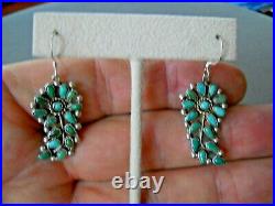 Old Native American Turquoise Petit Point Sterling Silver Screw Hook Earrings