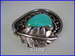 Old Navajo Sterling Silver & Green Turquoise Pin Brooch