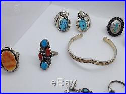 Old Pawn 25 PC Sterling Silver Turquoise Jewelry Lot 247.7 Graps Scrap or Use