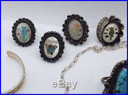 Old Pawn 25 PC Sterling Silver Turquoise Jewelry Lot 247.7 Graps Scrap or Use
