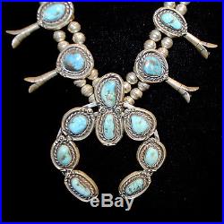 Old Pawn/Estate Navajo Squash Blossom Necklace, Turquoise & Sterling Silver