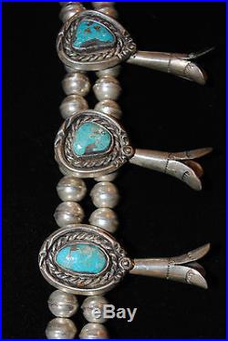 Old Pawn/Estate Navajo Squash Blossom Necklace, Turquoise & Sterling Silver