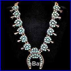 Old Pawn/Estate Sterling Silver & Turquoise Squash Blossom Necklace