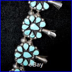 Old Pawn/Estate Sterling Silver & Turquoise Squash Blossom Necklace