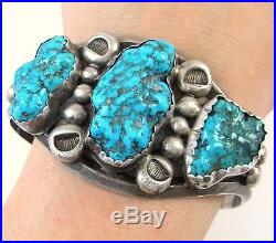 Old Pawn HARRY SPENCER Navajo Stamped Sterling Silver Turquosie Cuff Bracelet J