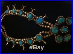 Old Pawn High Grade Royston Turquoise Squash Blossom&Sterling Silver Necklace