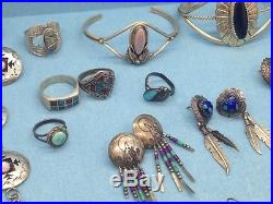 Old Pawn Lot 33 Pc Sterling Silver Turquoise Jewelry Some Signed 261.8g (QQX)S