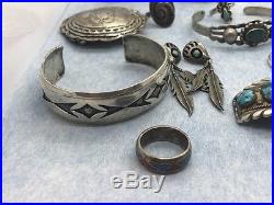 Old Pawn Lot 34 Pc Sterling Silver Turquoise Jewelry Some Signed 372.1g (QOT)S