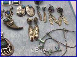 Old Pawn Lot 34 Pc Sterling Silver Turquoise Jewelry Some Signed 372.1g (QOT)S