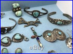 Old Pawn Lot 39 Pc Sterling Silver Turquoise Jewelry Some Signed 301.0 g (QXL)S