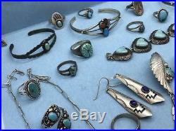 Old Pawn Lot 39 Pc Sterling Silver Turquoise Jewelry Some Signed 301.0 g (QXL)S