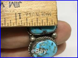 Old Pawn Native 5 Stone Natural Turquoise Sterling Silver Mens CUFF Bracelet