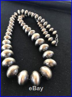 Old Pawn Native American Navajo Pearls Sterling Silver Bead Necklace Vtg