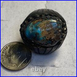 Old Pawn Native American Navajo Rich Blue Bisbee Turquoise Sterling Silver Ring