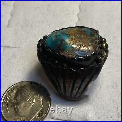 Old Pawn Native American Navajo Rich Blue Bisbee Turquoise Sterling Silver Ring