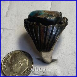 Old Pawn Native American Navajo Rich Blue Bisbee Turquoise Sterling Silver Ring