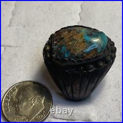 Old Pawn Native American Navajo Rich Blue Bisbee Turquoise Sterling Silver Ring