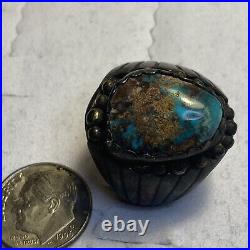 Old Pawn Native American Navajo Rich Blue Bisbee Turquoise Sterling Silver Ring